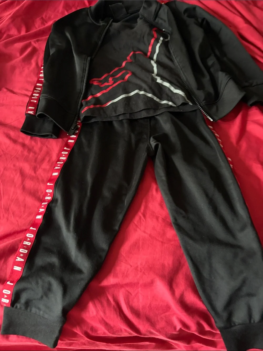 Jordan Black Jogging Set with Red and White Accents